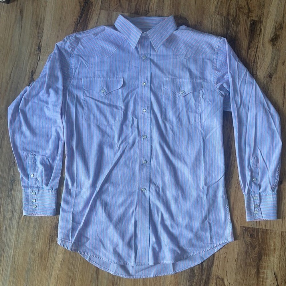Vintage Panhandle Slim Shirt Striped Pearl Snap Western Rodeo Mens Sz 16x34